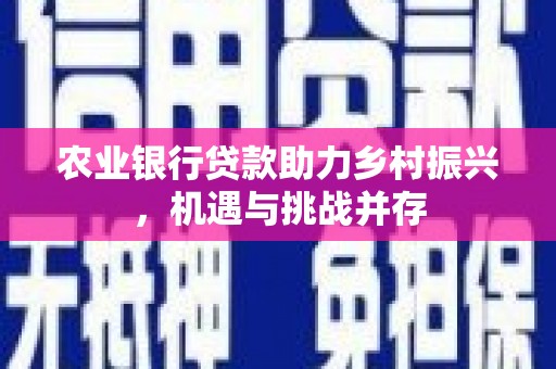 会宁农业银行贷款助力乡村振兴，机遇与挑战并存